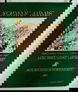 Norman Adams 1989 Washington Habitiat Stamp Poster: Columbia Basin Chukars. 20" by 16".
