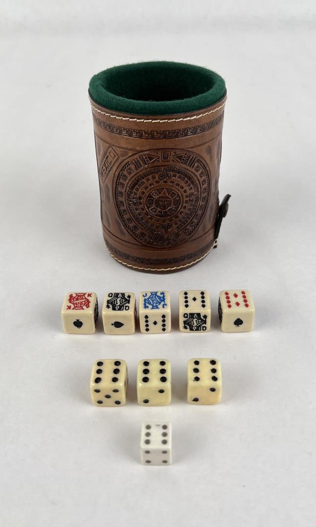 Mexican Tooled Leather Dice Cup and Dice (1 of 7)
