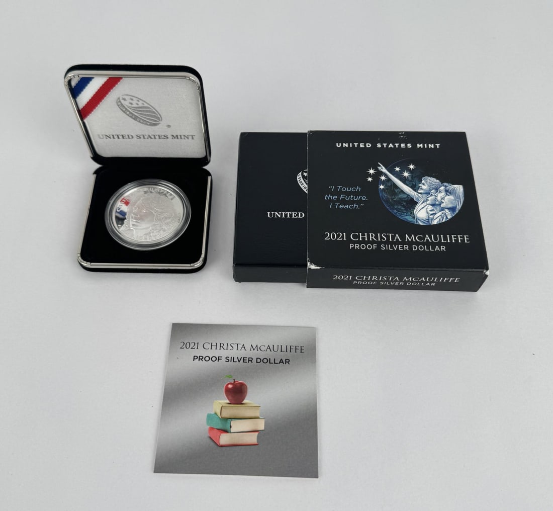 2021 Proof Silver Dollar Christa McAuliffe Coin: In original US Mint packaging.