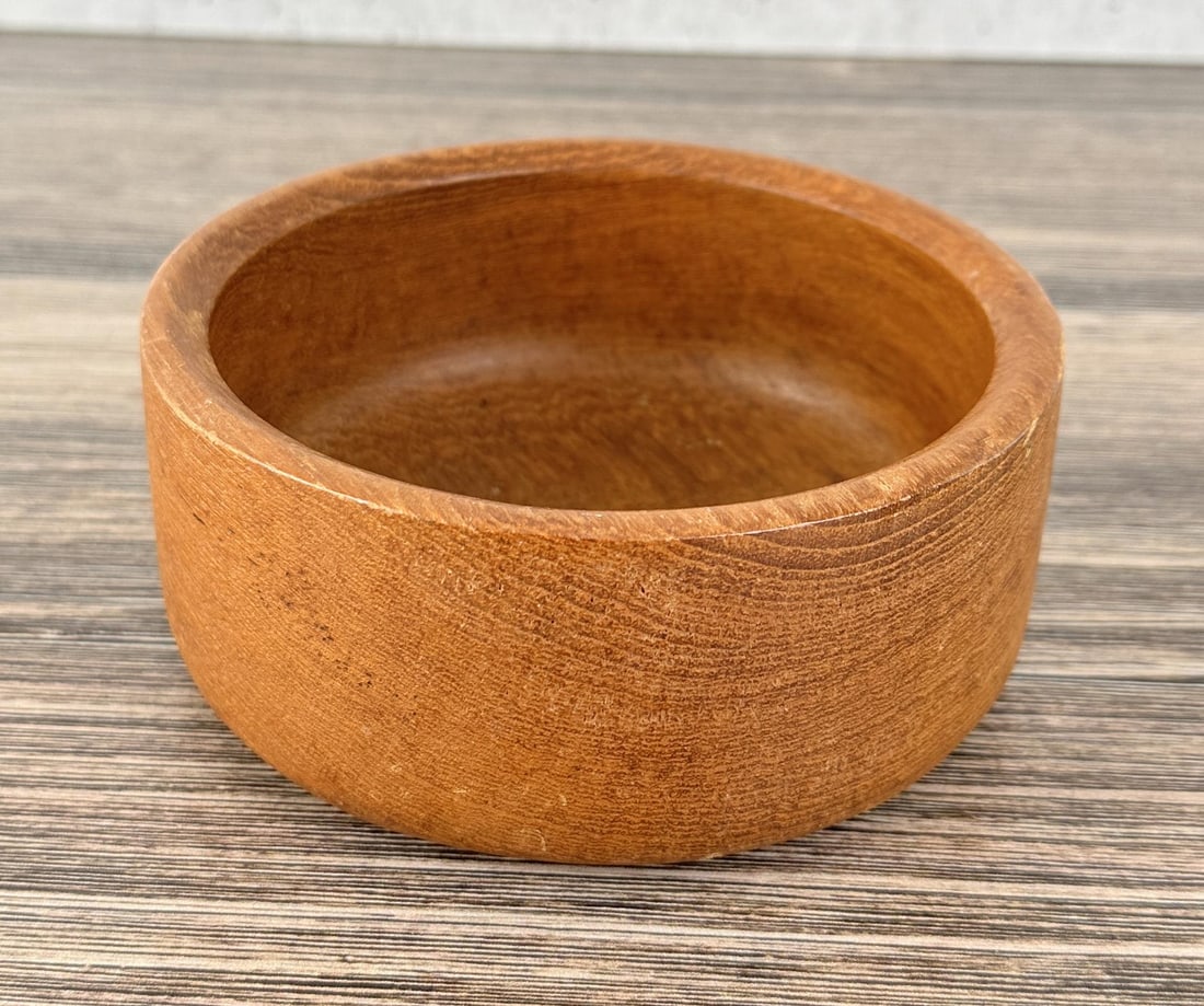 Mid Century Teak Wood Bowl: 5 3/4" in diameter by 2 1/2" high.