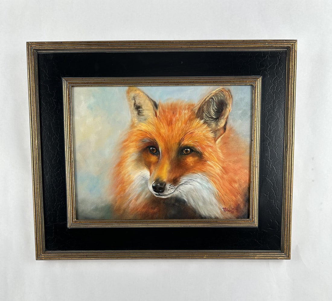 Norma Lee Pfaff Montana Oil on Canvas Painting: Titled Red Vixen. 22 1/2" by 18 1/2" framed. 12" by 16" unframed. The artist says of herself I was born and raised in Montana where I learned to appreciated nature around me at a young age. Art always