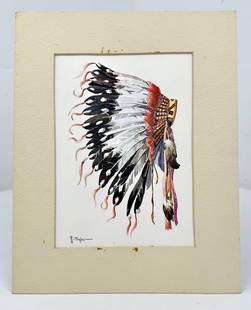 Henry Taylor Blackfeet Head Dress Print: Titled Blackfeet Chief's Head Dress. 10" by 8" in matte.