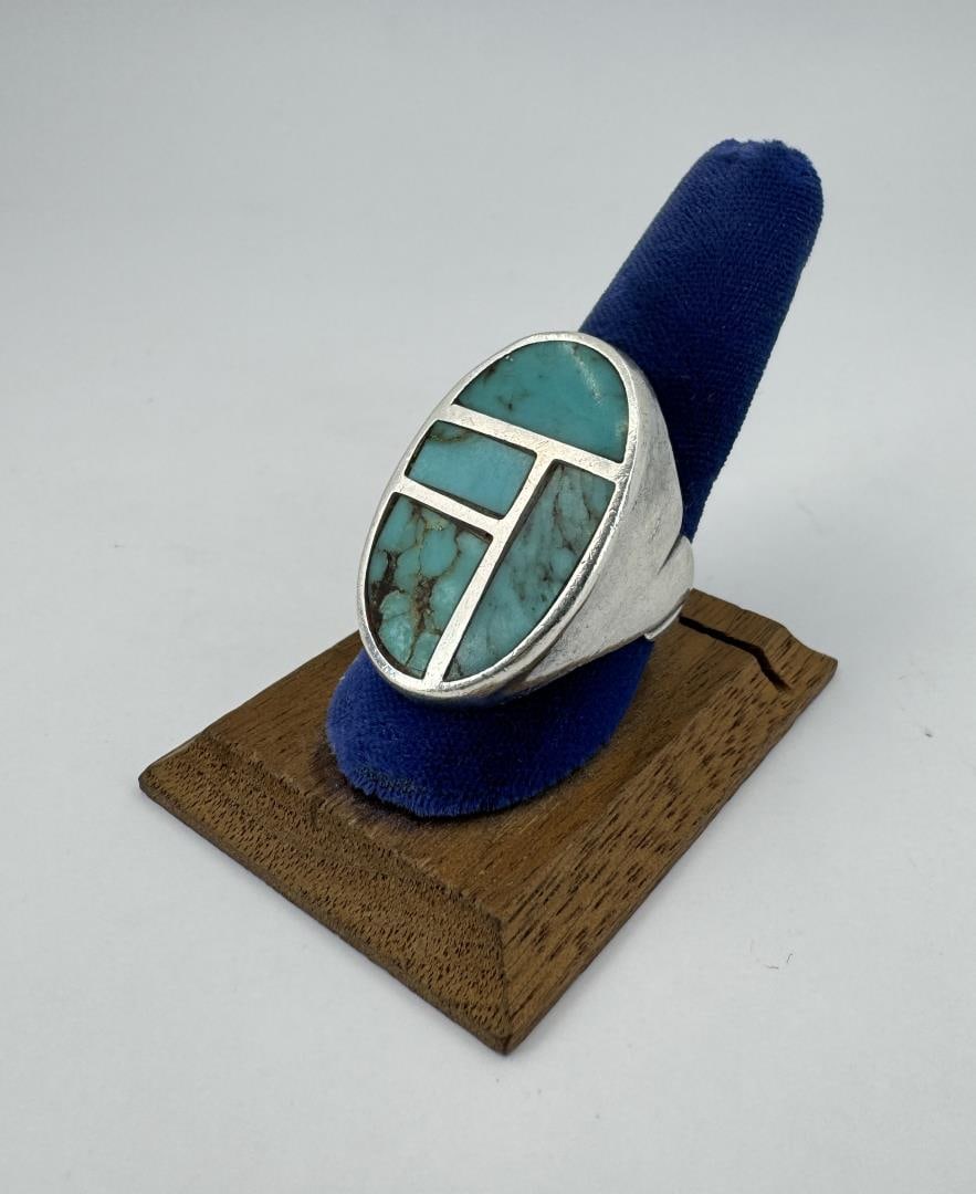 Zuni Indian Sterling Silver Turquoise Ring (1 of 4)