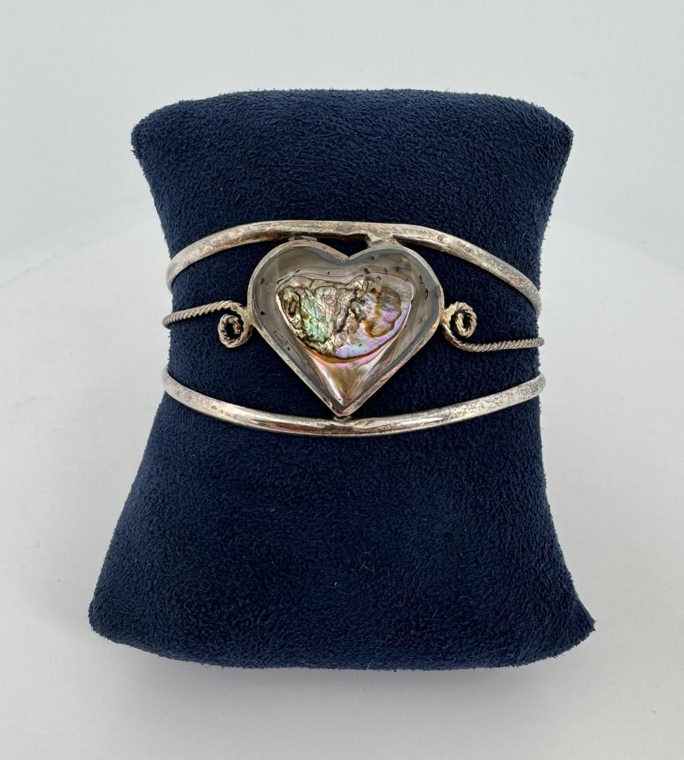 Taxco Mexico Sterling Abalone Heart Bracelet (1 of 4)