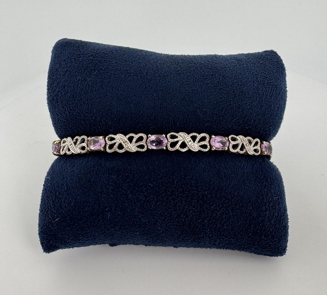 Sterling Silver Amethyst Tennis Bracelet: 7 7/8" long.