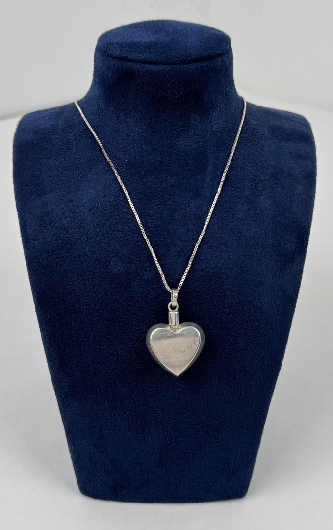 Jondell Sterling Silver Heart Perfume Necklace: 13 3/8" long.