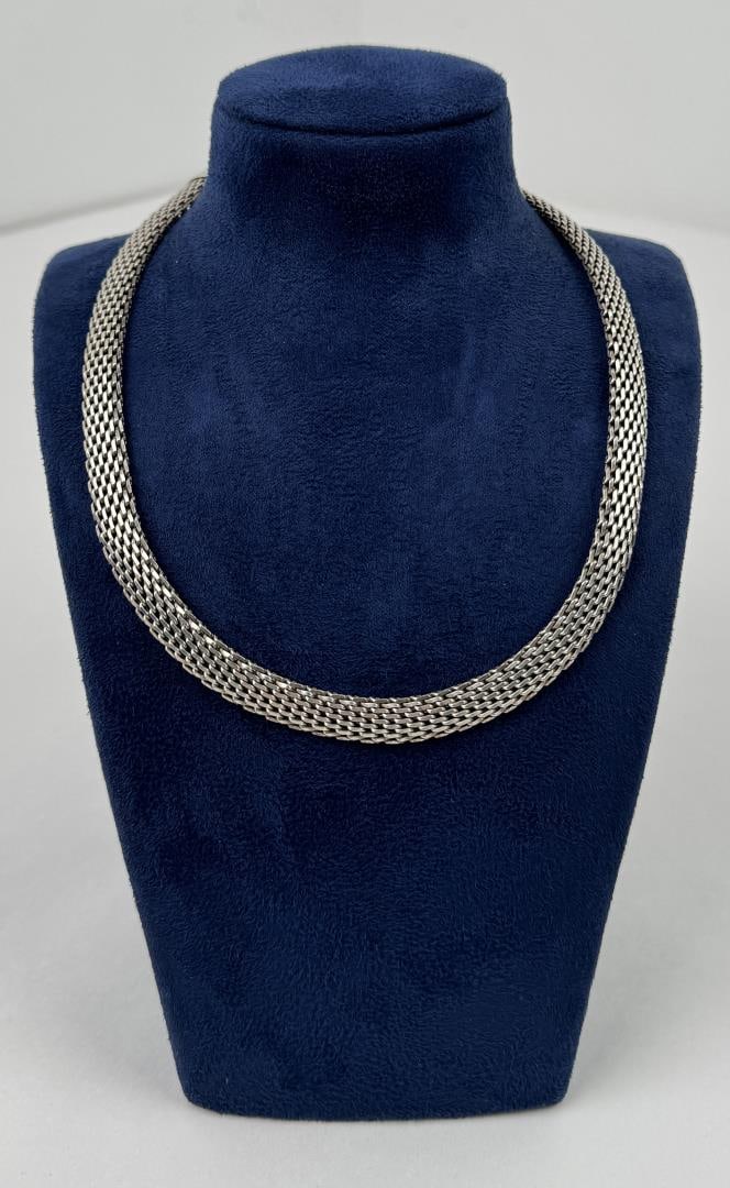 Guess Collection Sterling Silver Mesh Necklace: 41.38 grams. 8 5/8" long.