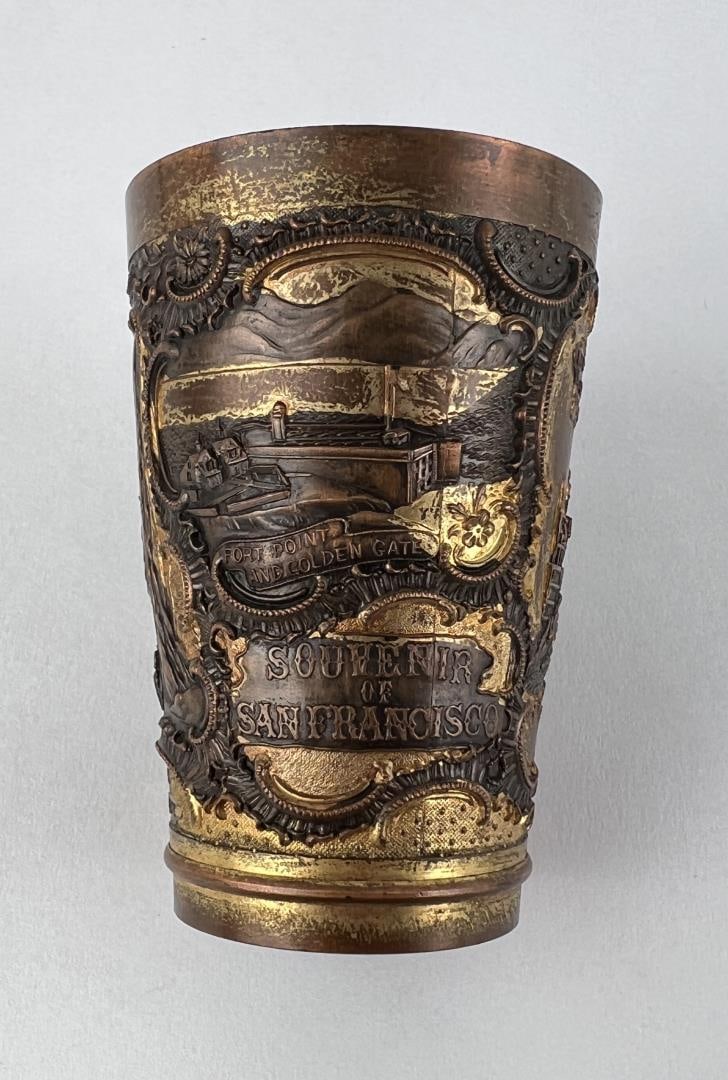 Antique San Francisco Souvenir Metal Cup: 3 1/2" tall by 2 1/4" in diameter.