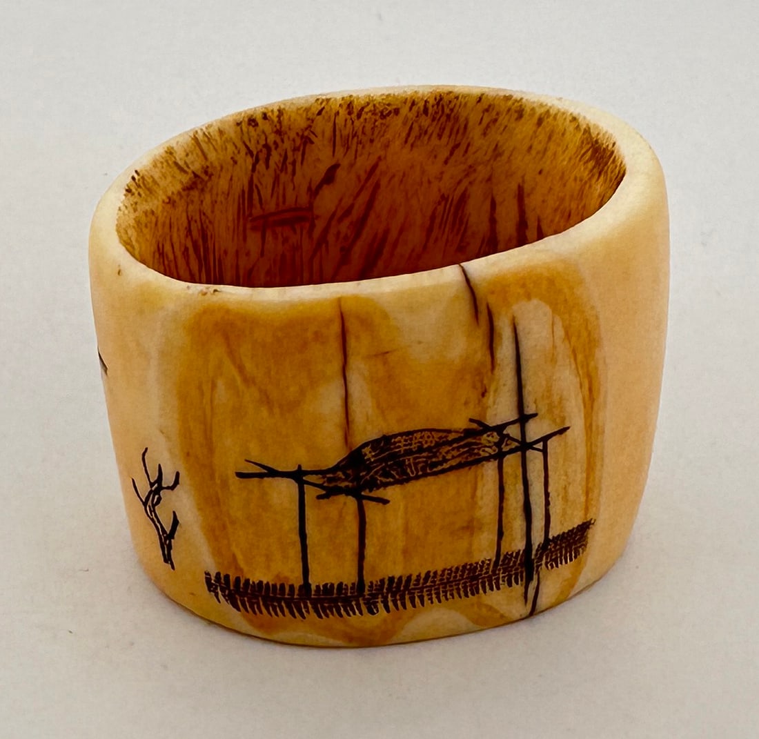 Alaskan Inuit Eskimo Napkin Ring: Carved Walrus Material. 1 1/4" by 1 1/2".