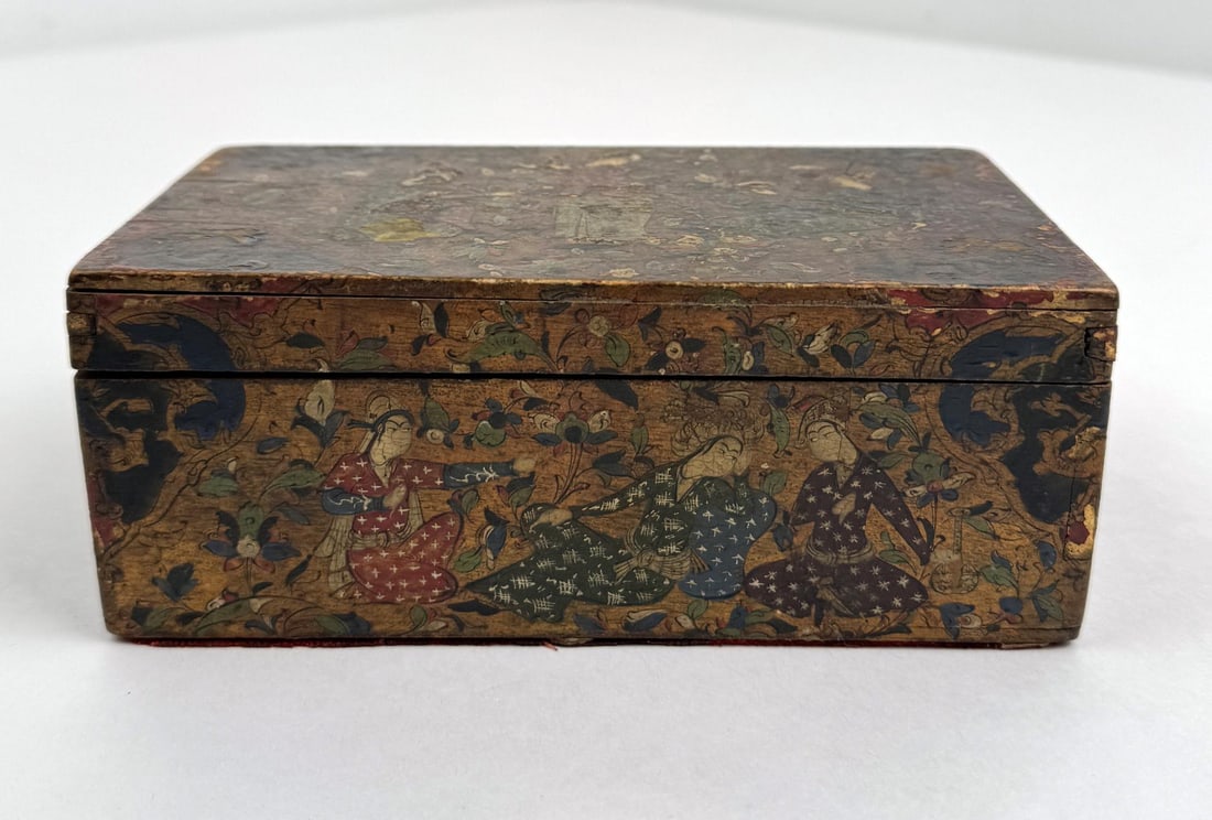 Antique Persian Mughal Decorated Box: 6 3/4" by 4" by 2 3/4".