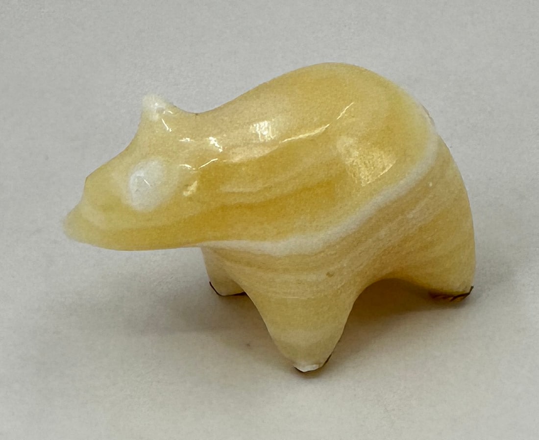 Zuni Indian Bear Fetish Lemon Jasper: 1 1/2" long by 3/4" wide by 1" tall.
