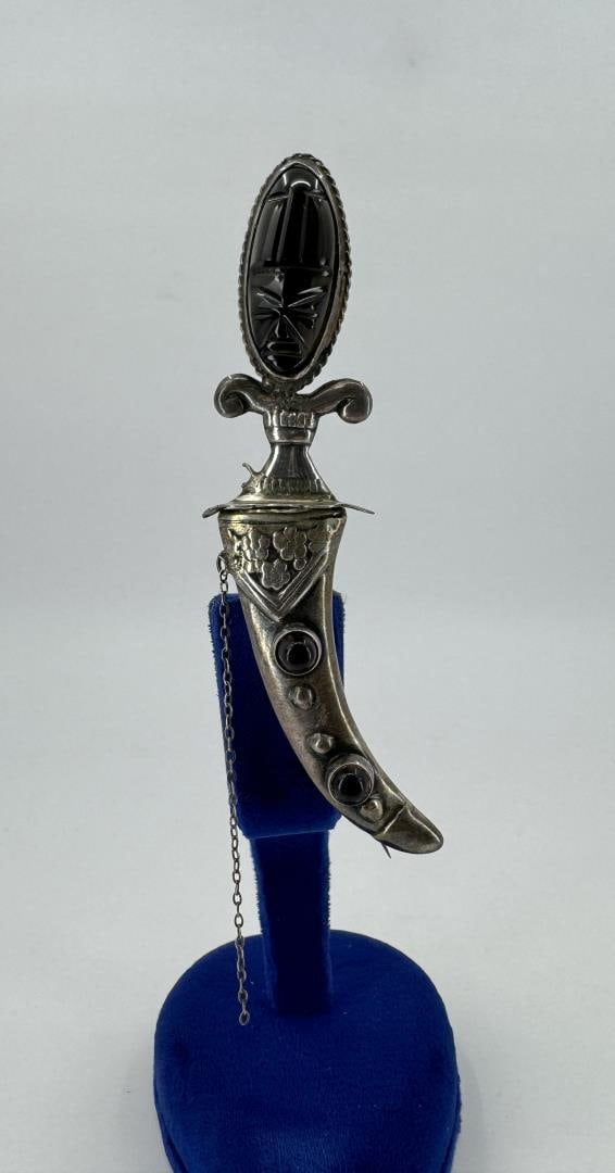 Sterling Silver Dagger Brooch With Carved Onyx (1 of 3)