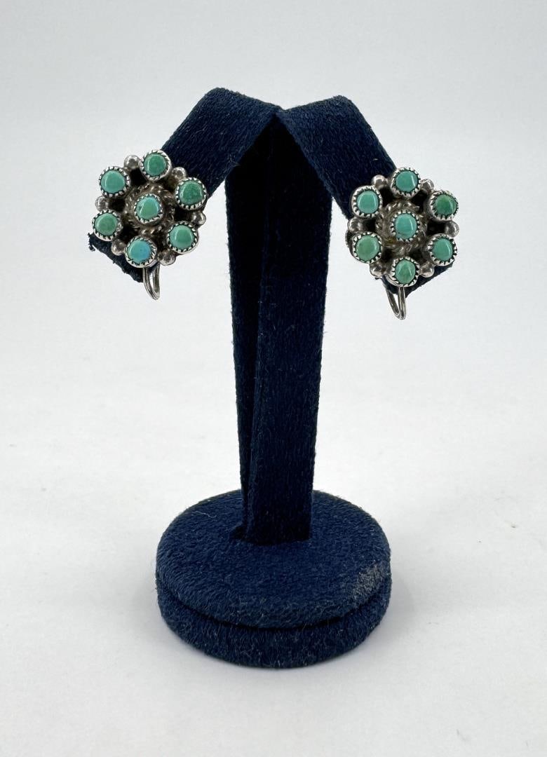 Zuni Petit Point Turquoise Sterling Earrings (1 of 3)