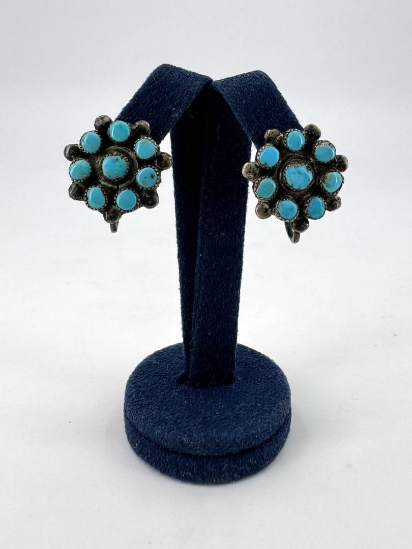 Zuni Petit Point Turquoise Sterling Earrings (1 of 4)