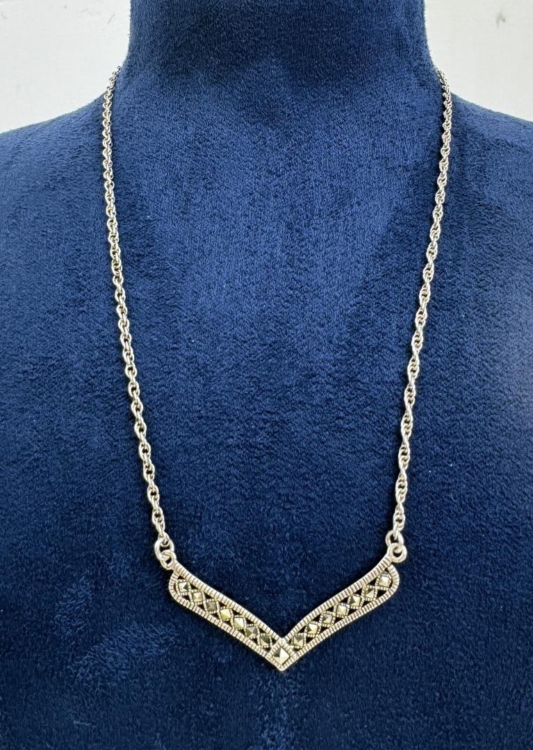 Sterling Silver Marcasite Necklace: 7 1/2" long.