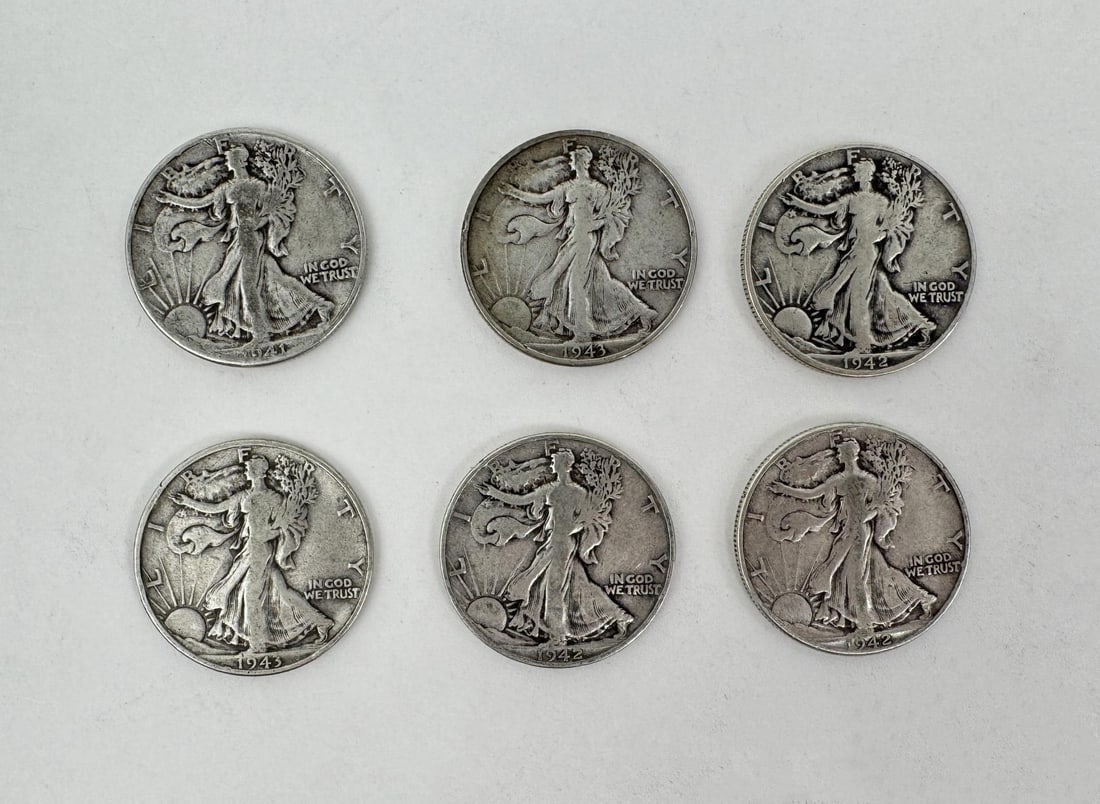 Six Silver Walking Liberty Half Dollars (1 of 3)