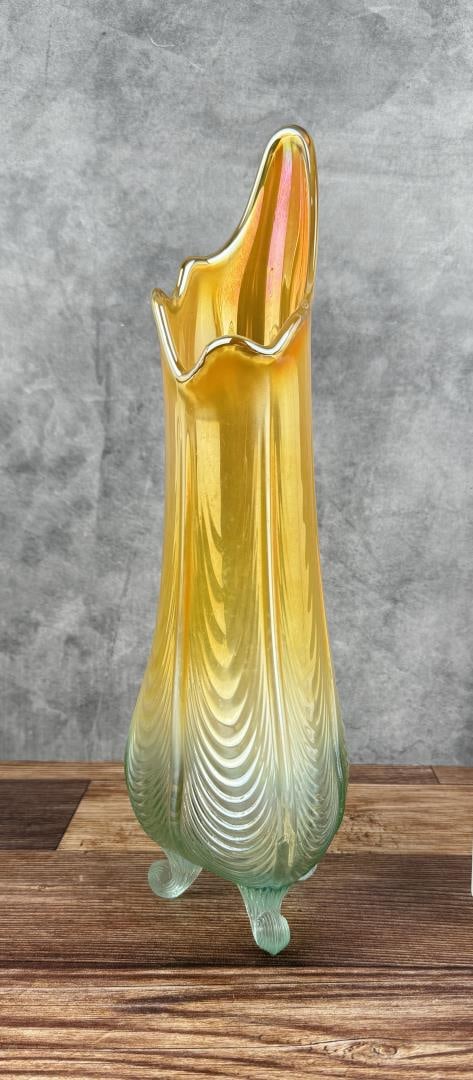 Fenton Aqua Opalescent Curtains Drapery Vase (1 of 6)