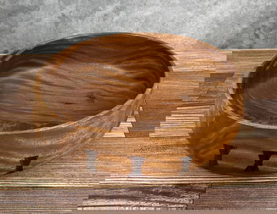 Michael Lee Hawaii Carved Kamani Wood Bowl: 4" tall, 12 1/8" diameter. Mike Lee is Hawaii born and raised, and it shows. An avid surfer and waterman, he gets a lot of the inspiration for his wood carving from the ocean. An excellent and patient