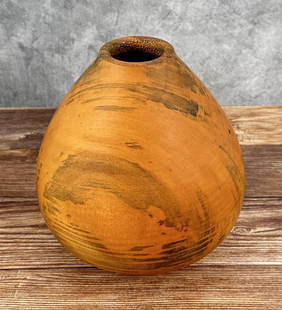 Michael Lee Hawaii Carved Norfolk Pine Wood Vase: 7 3/4" tall, 7 1/4" diameter. Mike Lee is Hawaii born and raised, and it shows. An avid surfer and waterman, he gets a lot of the inspiration for his wood carving from the ocean. An excellent and pati