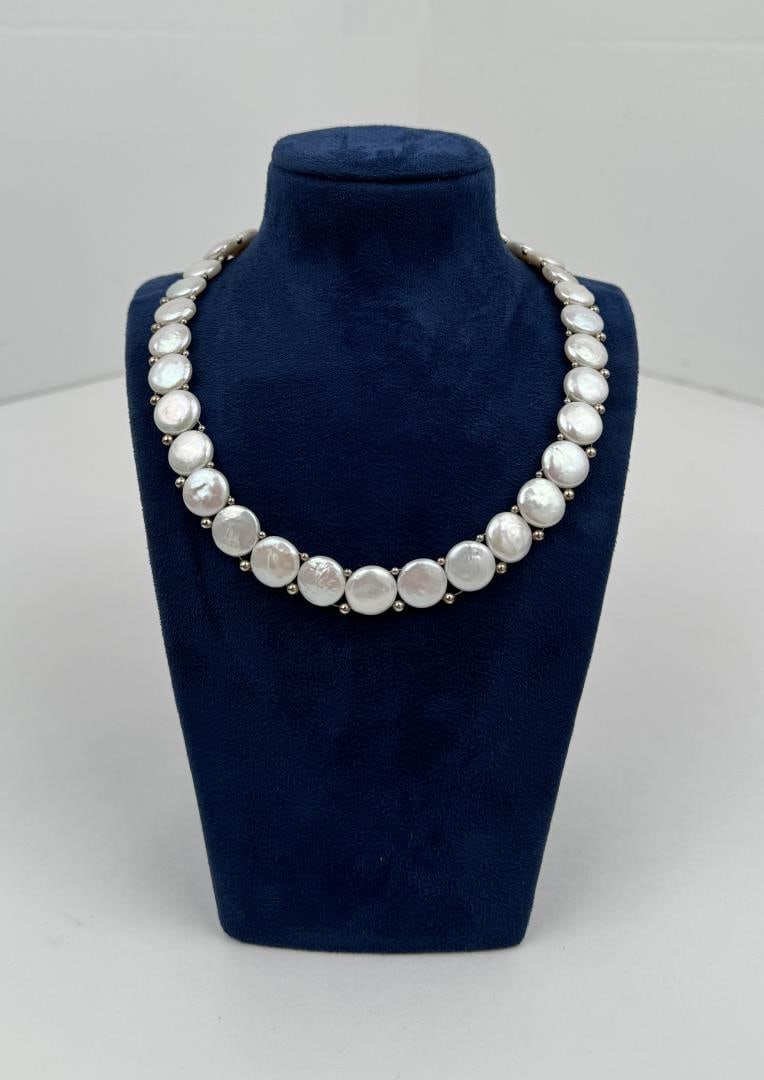 Sterling Silver Pearl Button Necklace (1 of 3)