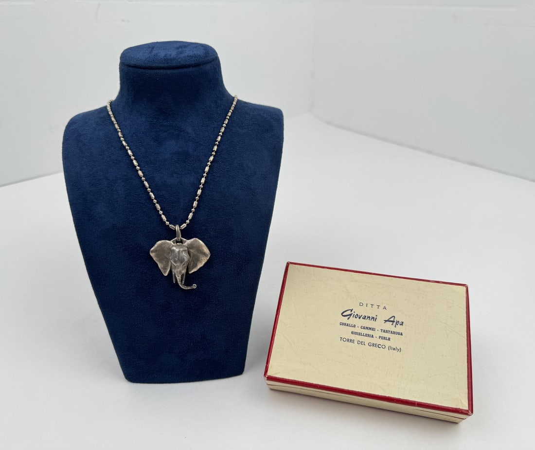 Giovanni Apa Sterling Silver Elephant Necklace: 16 1/8" long.