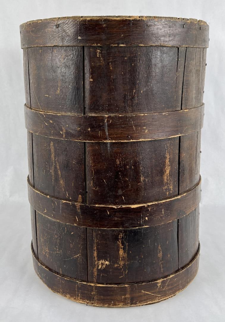 Antique Big Timber Montana Wood Shipping Keg: Signed J.S. Solberg Big Timber Montana on the bottom. 22 1/2" tall by 16 1/2" diameter.