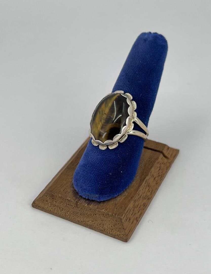 Navajo Sterling Silver Tigers Eye Ring: Size 8 3/4