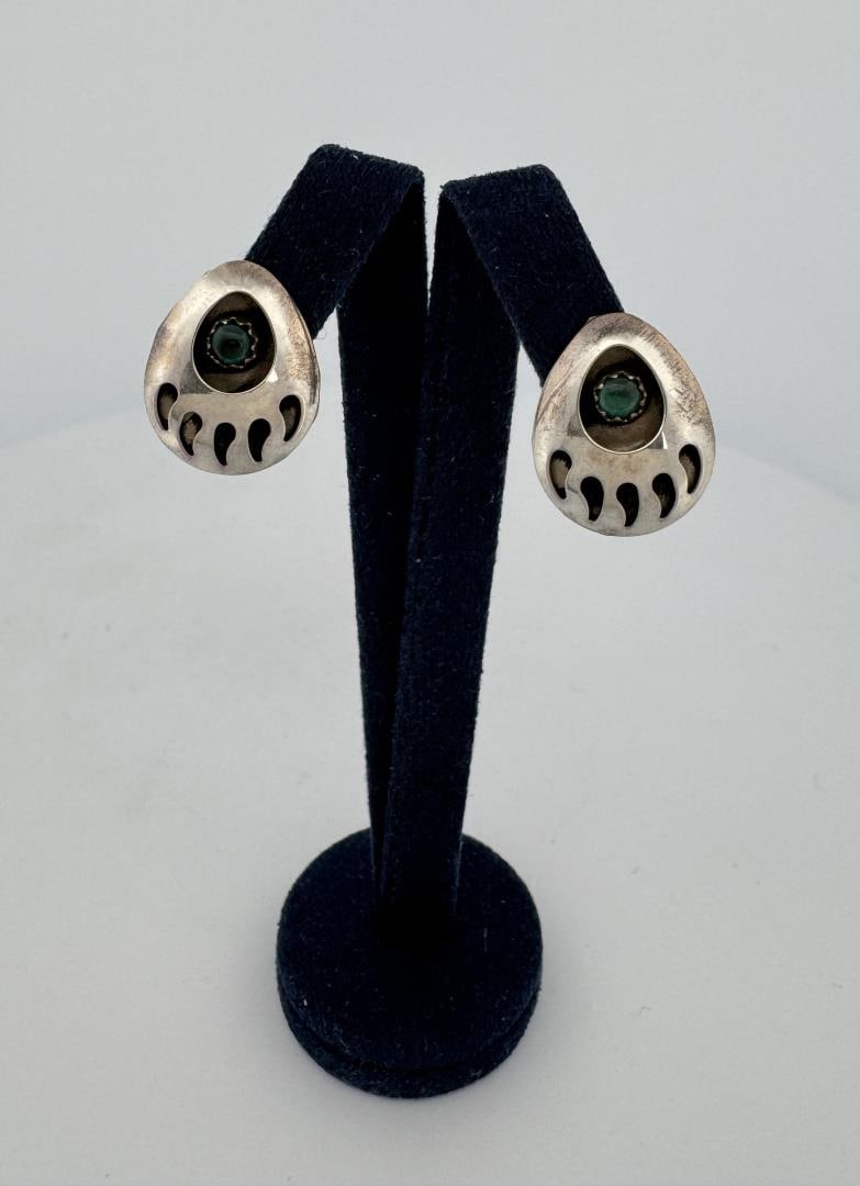 Navajo Sterling Silver Turquoise Bear Paw Earrings (1 of 5)