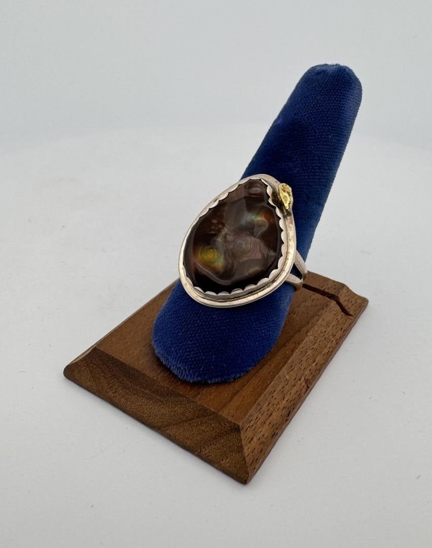 Navajo Sterling Silver Gold Nugget Ammolite Ring (1 of 5)