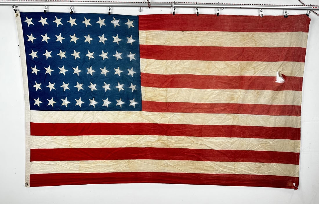 WW2 Battle Worn 48 Star US American Flag: 42" by 68".