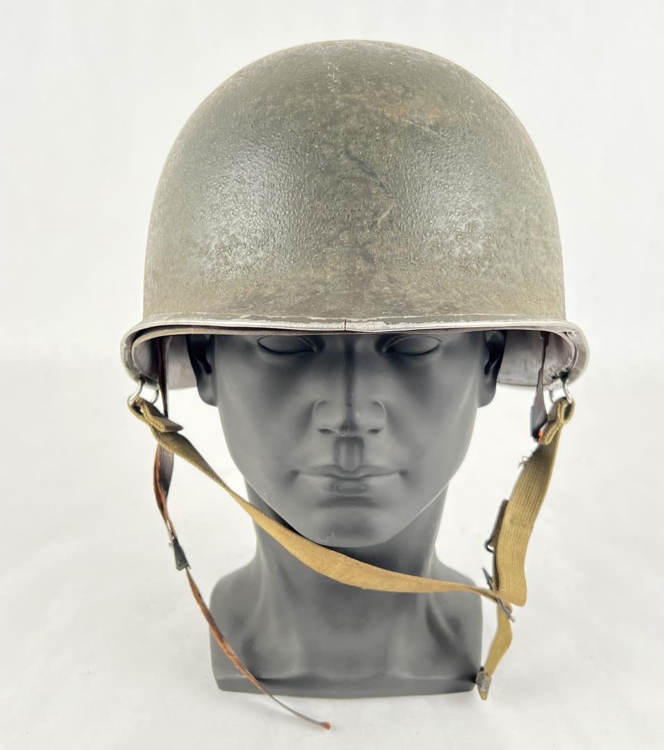 WW2 Front Seam M1 US Army Helmet: Complete with liner and chin strap
