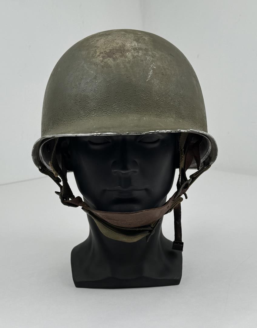 WW2 M1 Fixed Bail Front Seam Paratrooper Helmet: Nice example with liner.