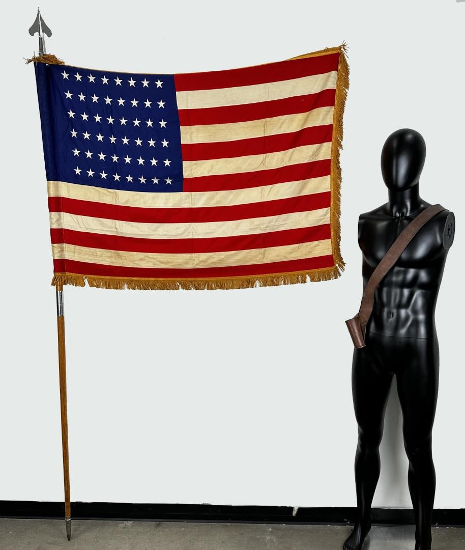 WW2 48 Star US American Flag Battle Carried: Comes with pole, and shoulder carrier. Bands around the flag pole state Korean War Summer Fall 1952, Korean War CCF , Korean Service Third Korean Winter, Korean Service Korea Summer Fall 1953, World W