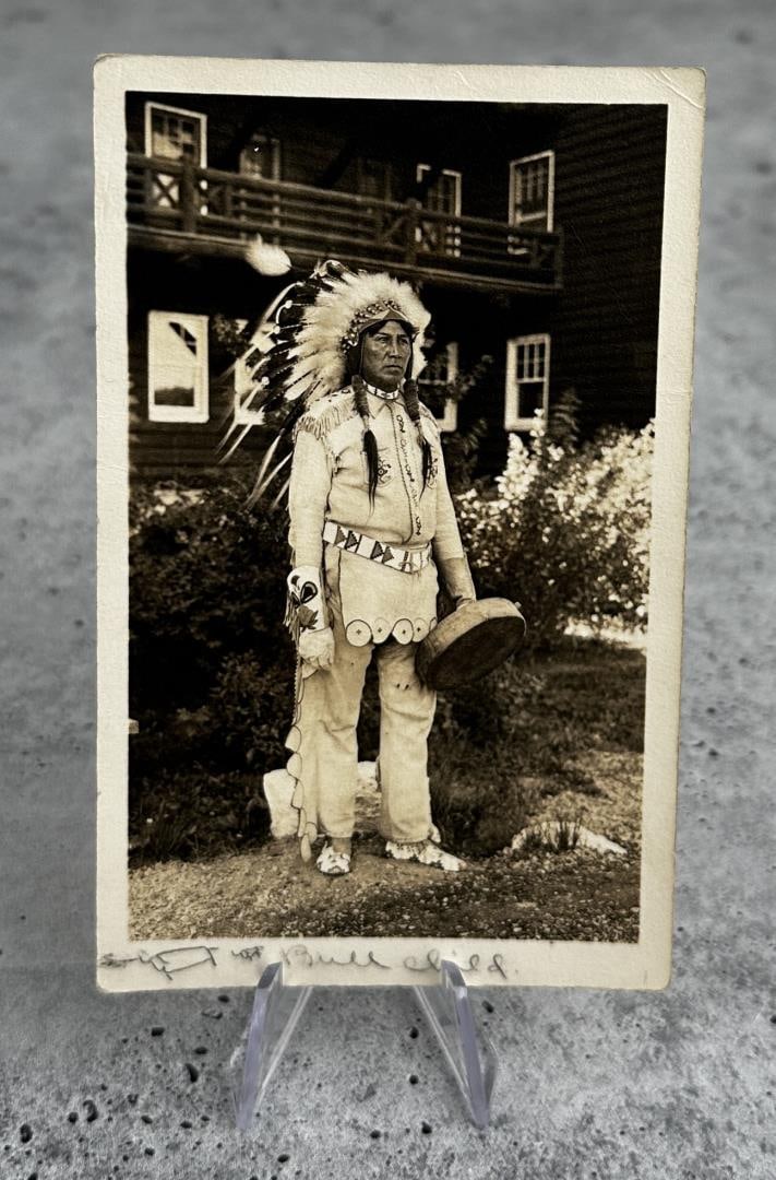 Glacier Park Chief Bull Child Postcard Signed RPPC (1 of 4)
