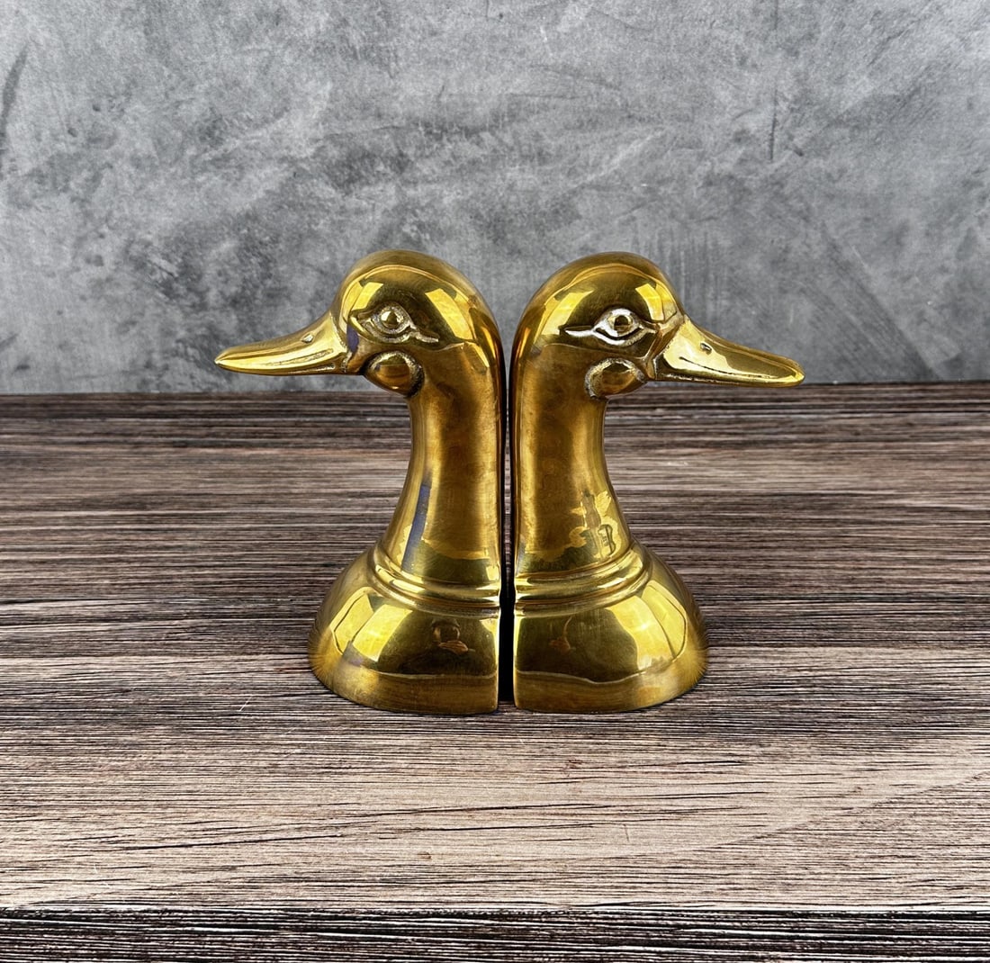 Vintage Brass Duck Head Bookends (1 of 5)