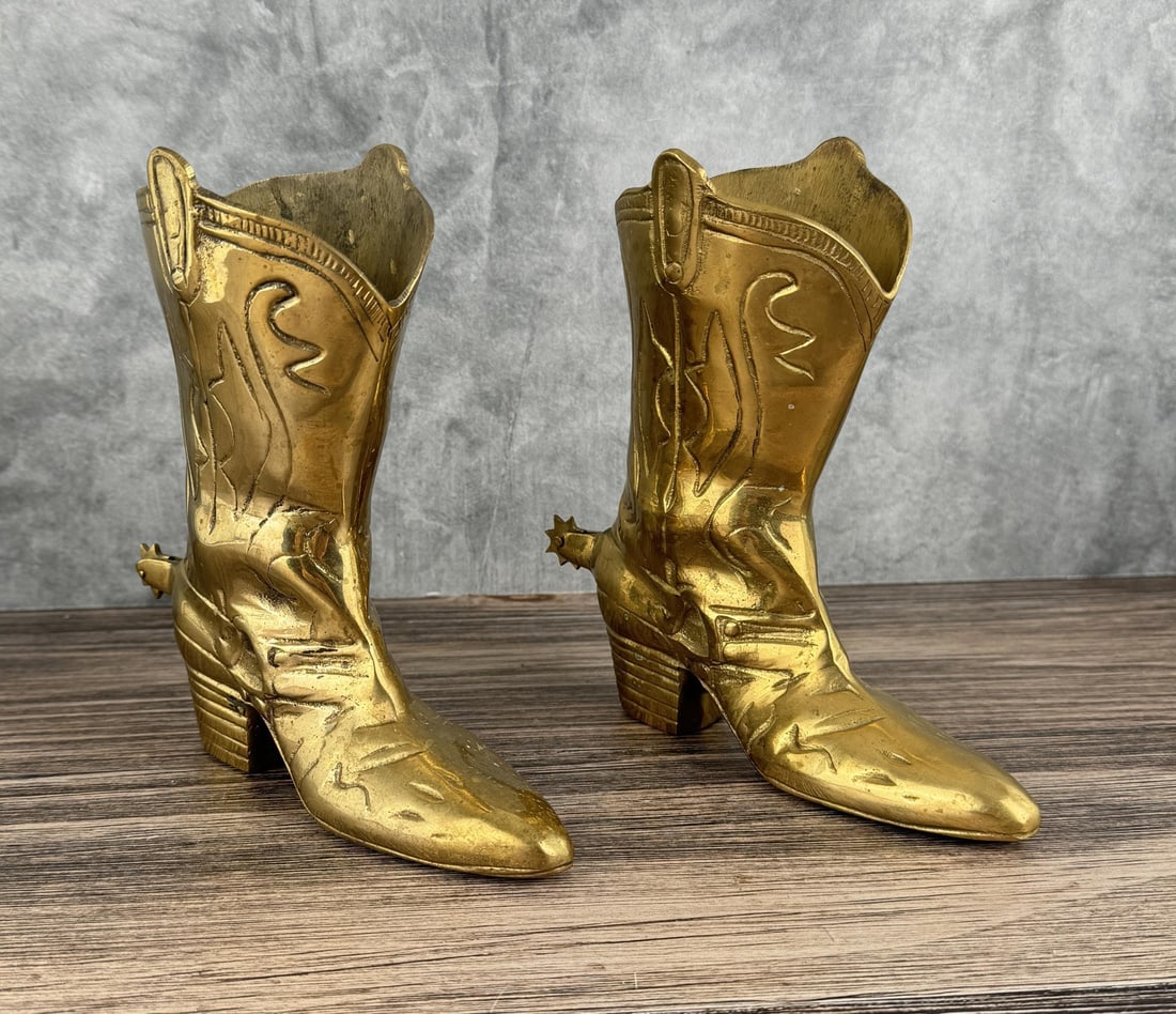 Vintage Brass Cowboy Boot Vases (1 of 7)