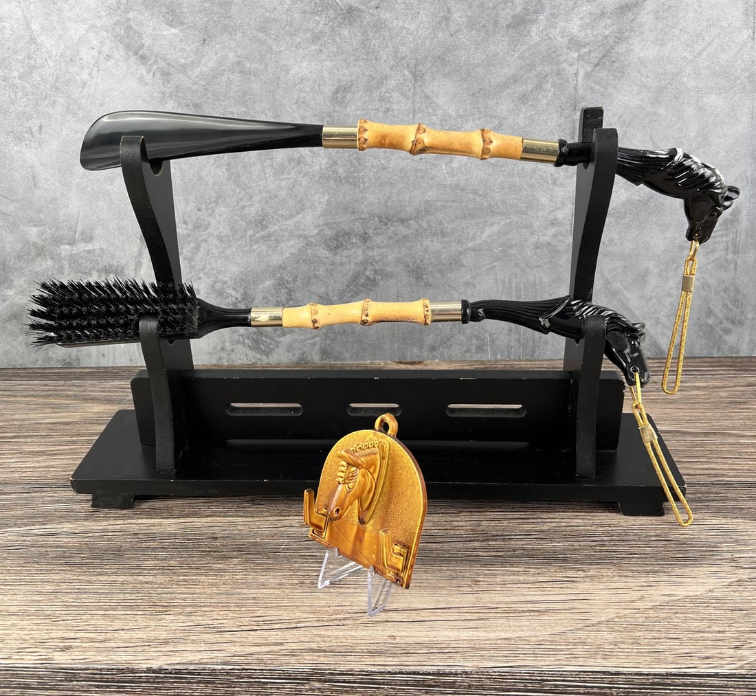 Mid Century Horsehead Shoe Horn and Brush: Nice set with hanger.