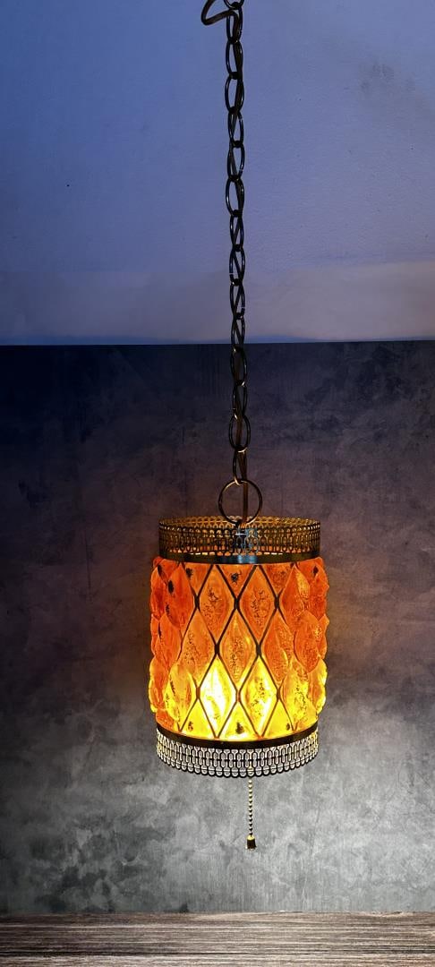 Mid Century Diamond Lucite Swag Lamp: 8 1/8" tall, 6 3/4" diameter.