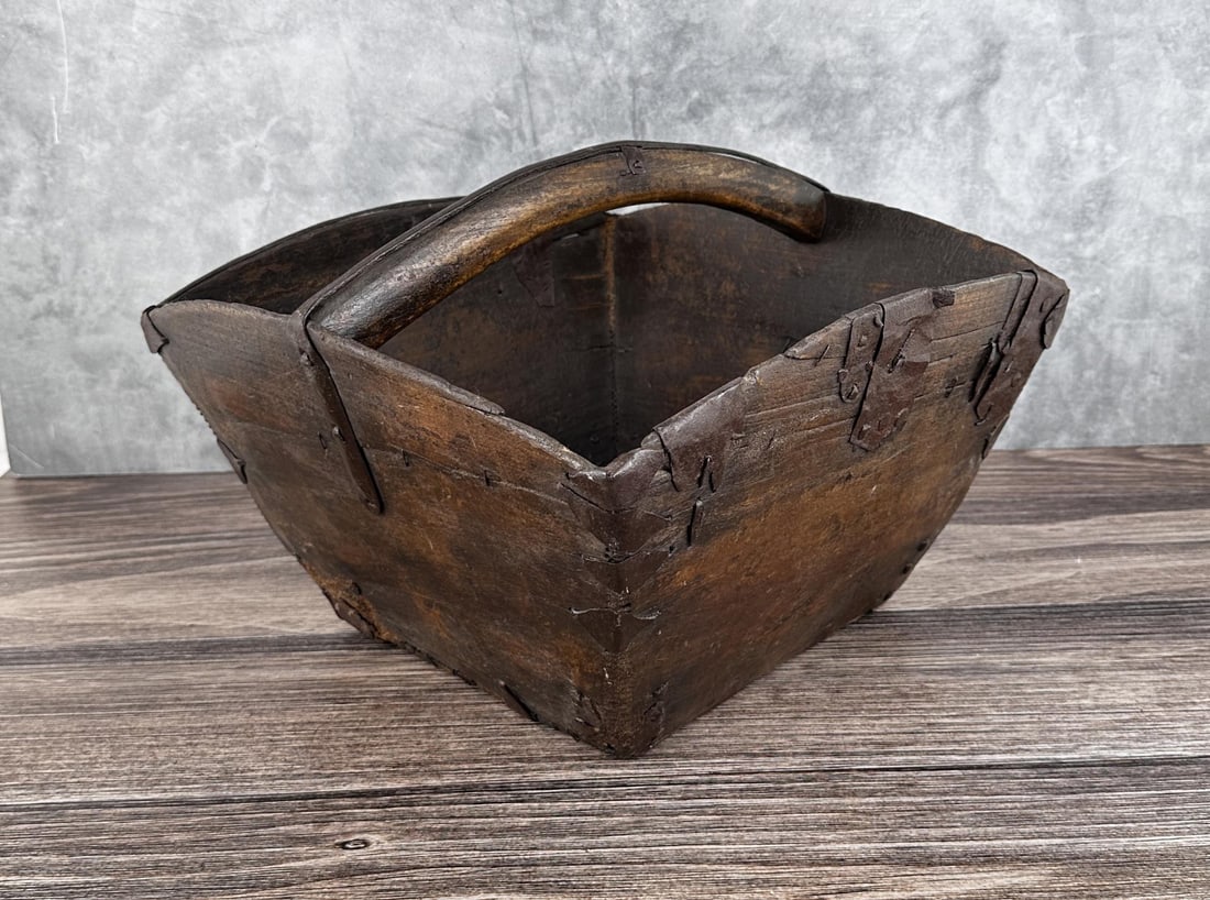 Antique Chinese Wood Rice Bucket Basket (1 of 6)