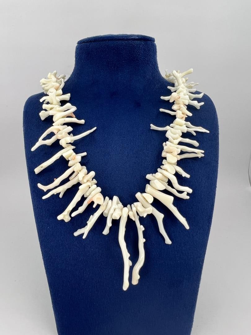 Antique Chinese White Branch Coral Necklace: 12" long.
