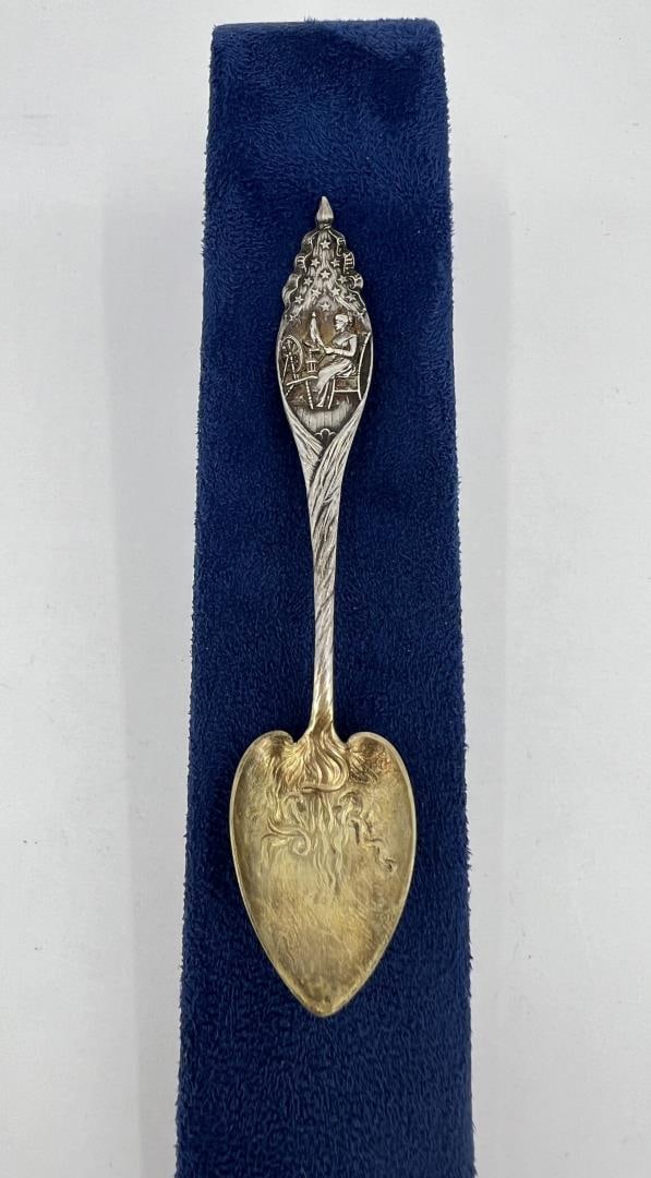 Daughters of the American Revolution Spoon: Features Betsy Ross. Sterling Silver. 4 1/8" long. 14.24 grams.
