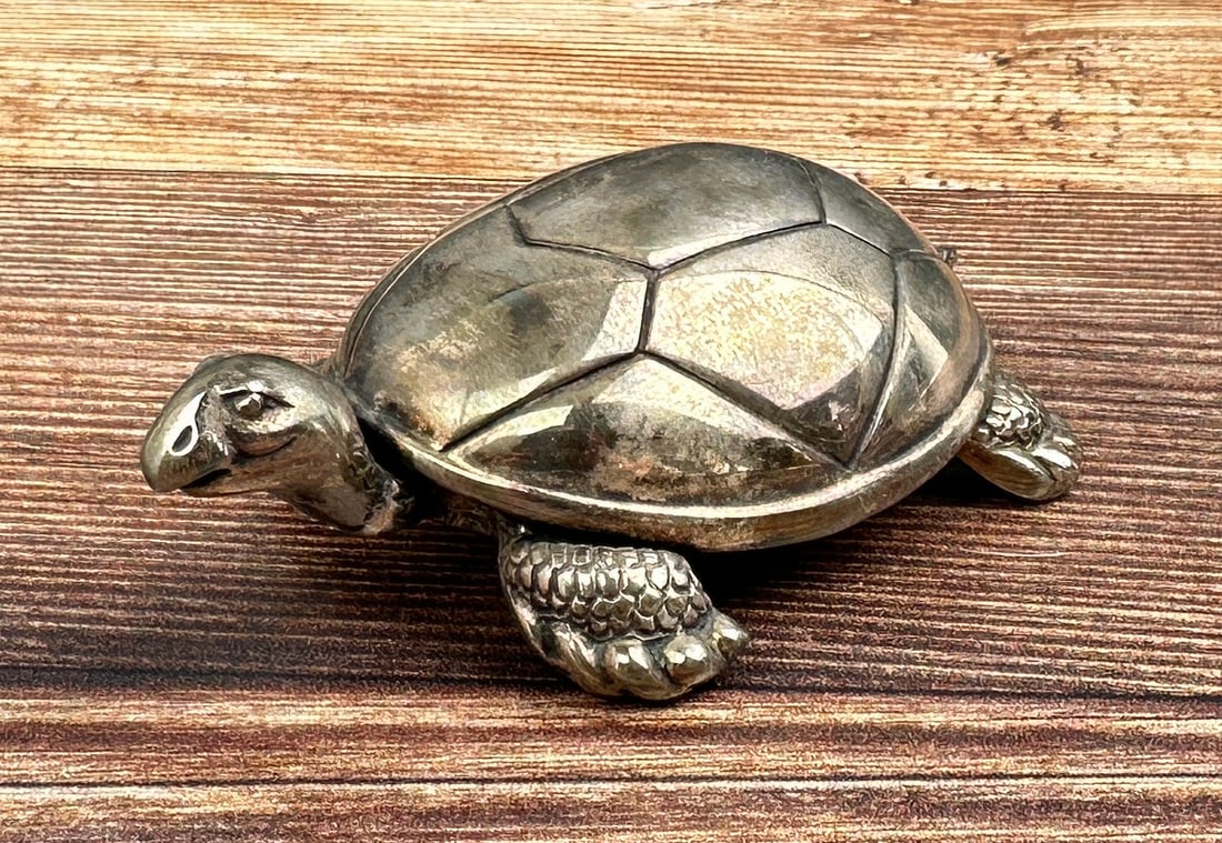 Reed and Barton Silver Turtle Music Box: Working. 3 1/4" long.