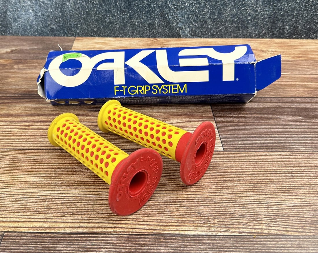 Vintage Oakley F-1 BMX Grips: Nice set in original box.