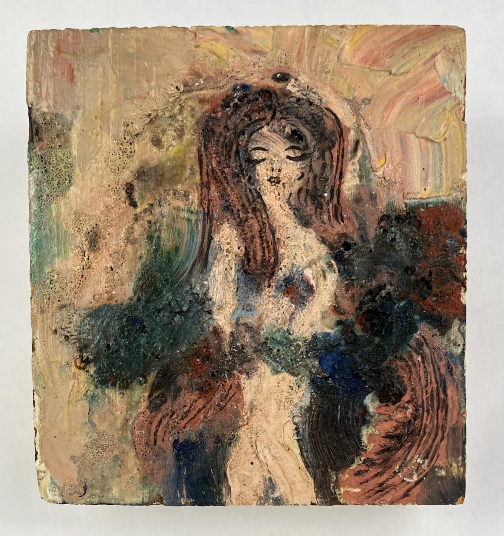 1960s Abstract Outsider Art Painting: Oil on Board. 6" by 6 3/4".