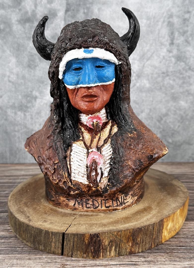 Dwayne Si-Na-Som Medicine Sculpture: Painted clay. 7 3/8" by 6 3/4" by 6 1/4.