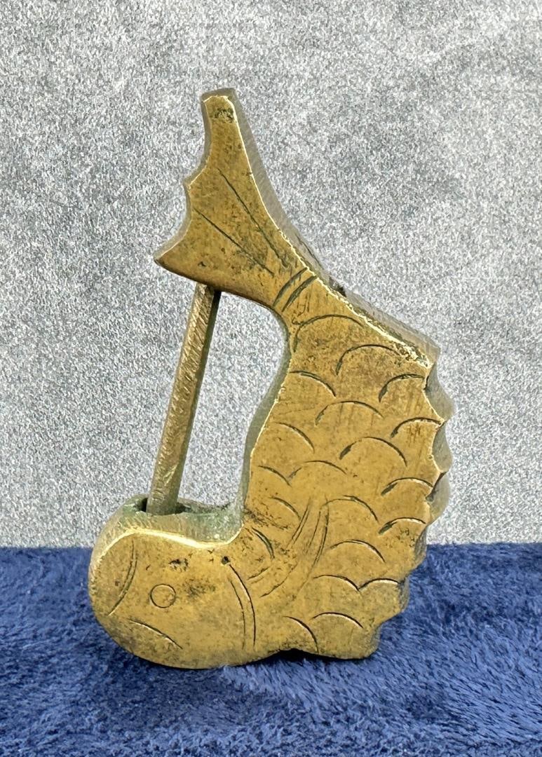 Chinese Brass Fish Lock: 1 7/8" long.