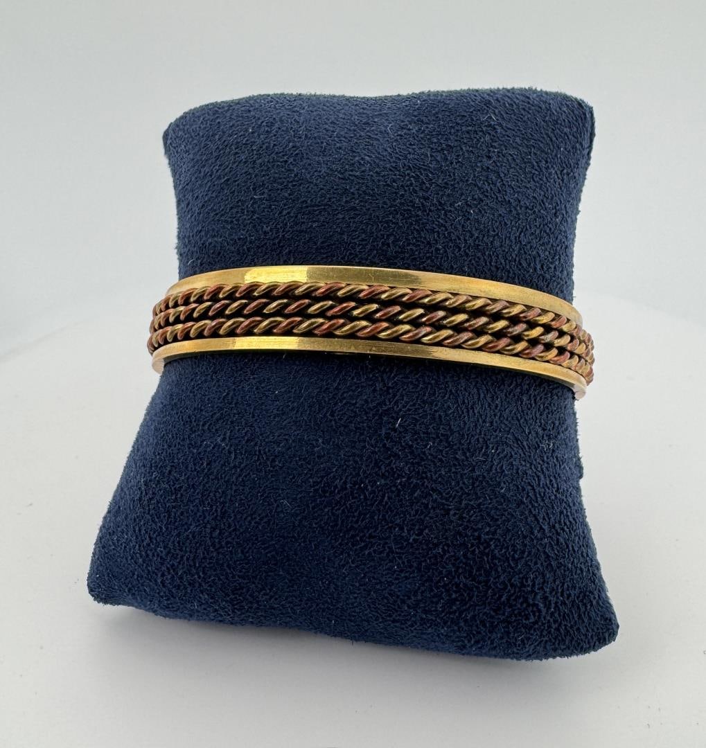 Copper and Brass Twisted Bracelet Bangle: 2 3/4" by 2 1/8"