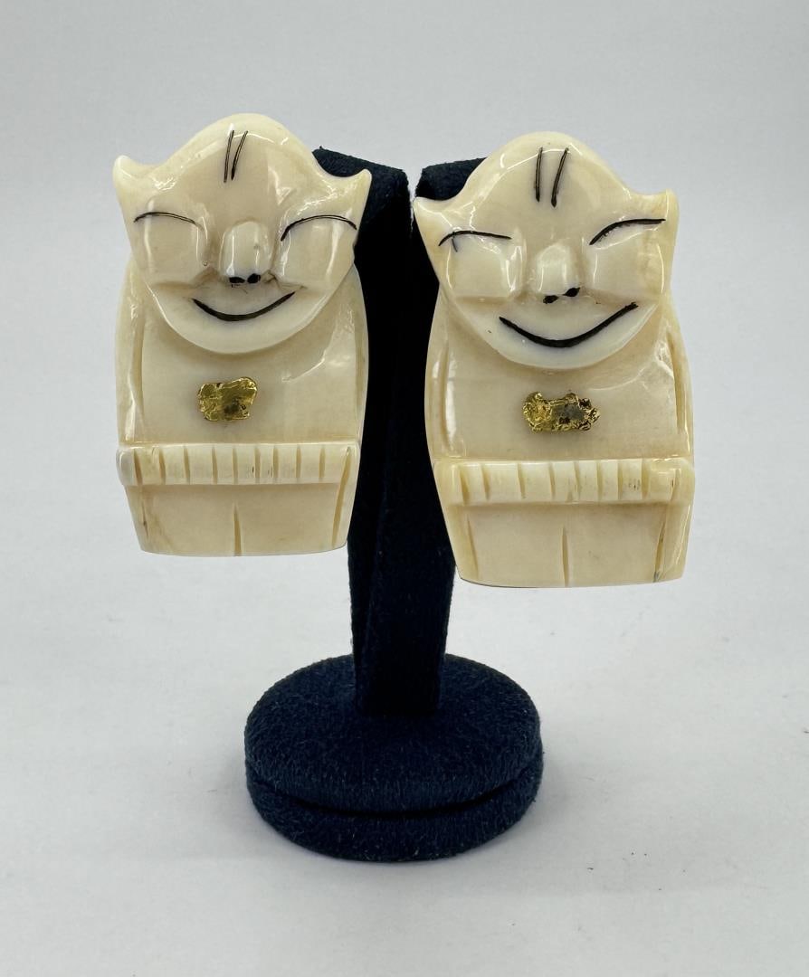 Alaskan Inuit Eskimo Billiken Gold Nugget Earrings (1 of 3)