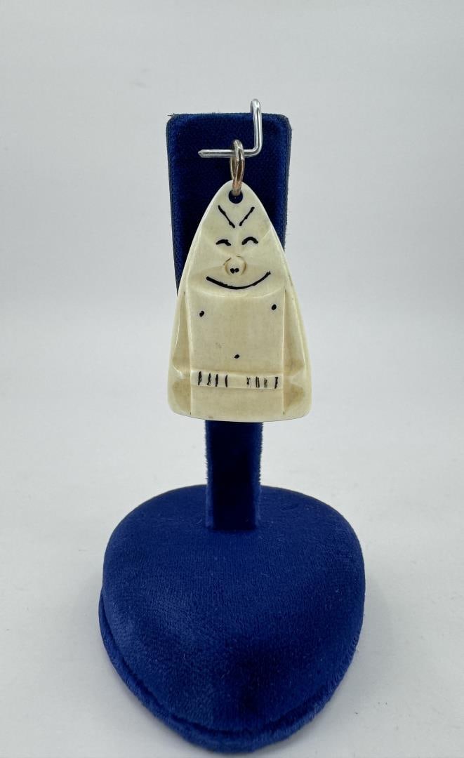 Alaskan Inuit Eskimo Billiken Pendant: Carved Walrus Material. 1 1/2" long.