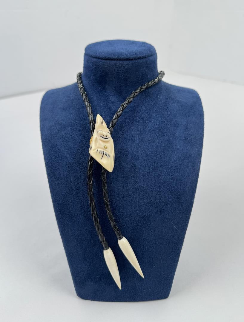 Alaskan Inuit Eskimo Billiken Bolo Tie: 18 3/4" long.